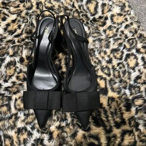 Zara Black Pointed Slingback Pumps with Grosgrain Bow